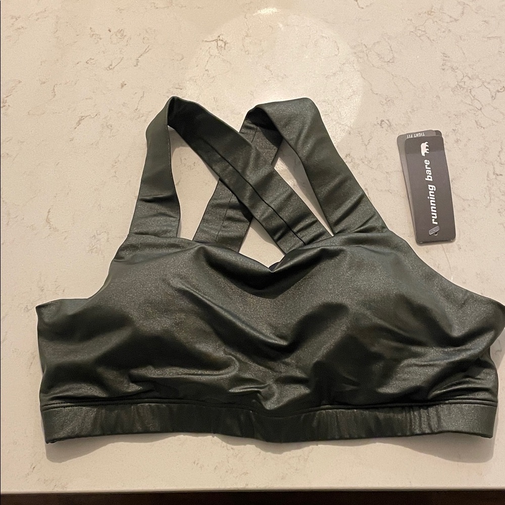 Running Bare Perfect Form Dark Hunter Green sport bra. Women L. NWT